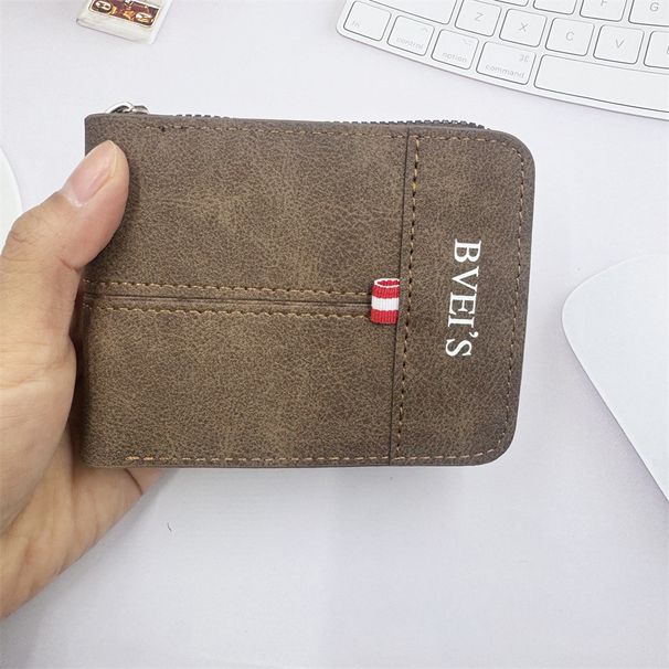 Fashionable new PU men's wallet short horizontal zipper folding coin purse retro casual card bag high-end wear-resistant wallet_voghion.com