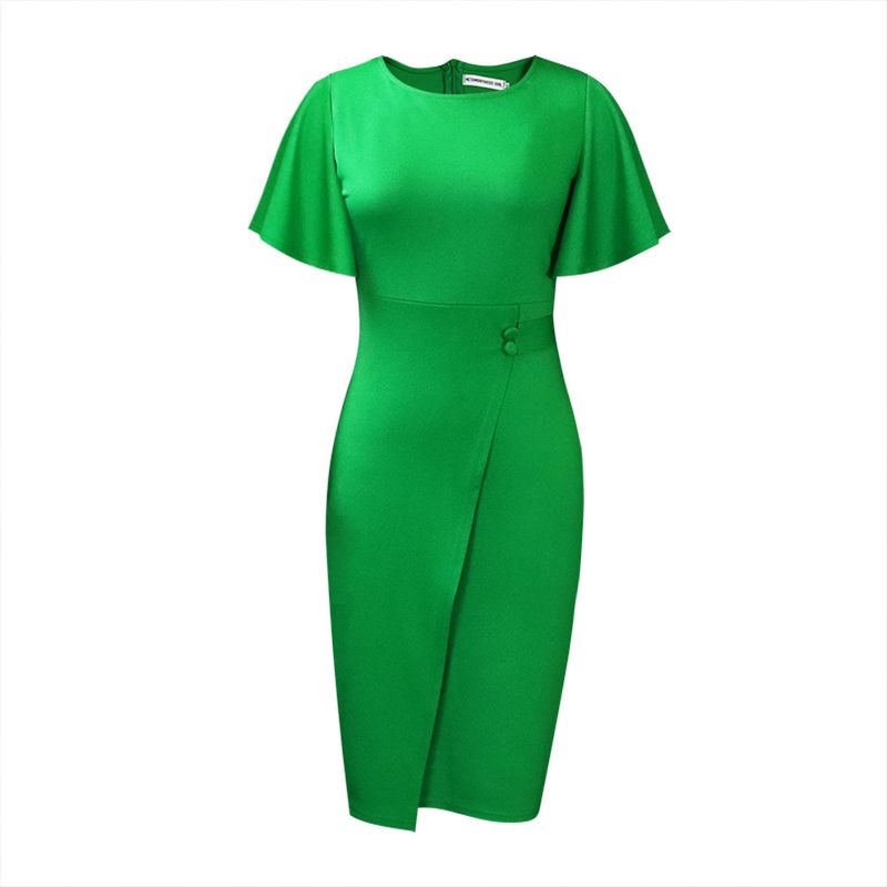 Summer lotus leaf sleeve slit tight bandage professional solid color women's oversized dress_voghion.com