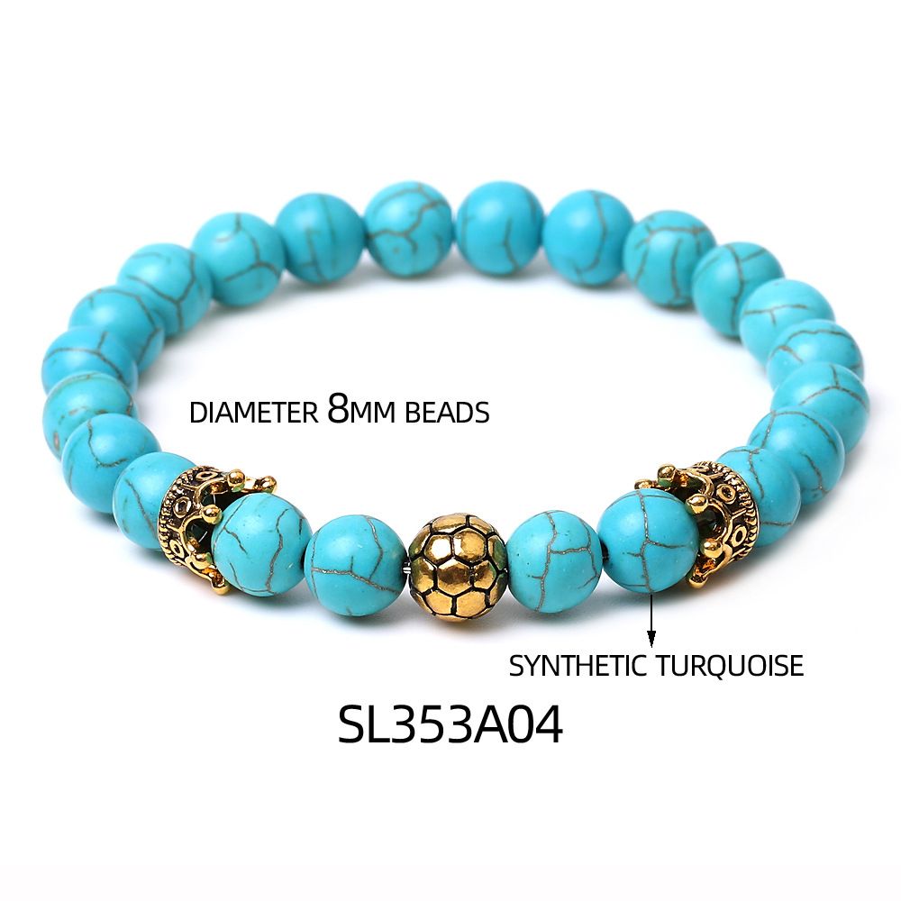 Bracelets à breloques Coupe de la Ligue de football Bracelet couronne Femme Pierre multicolore Œil de tigre Pierre Image Agate Turquoise Bracelet_voghion.com