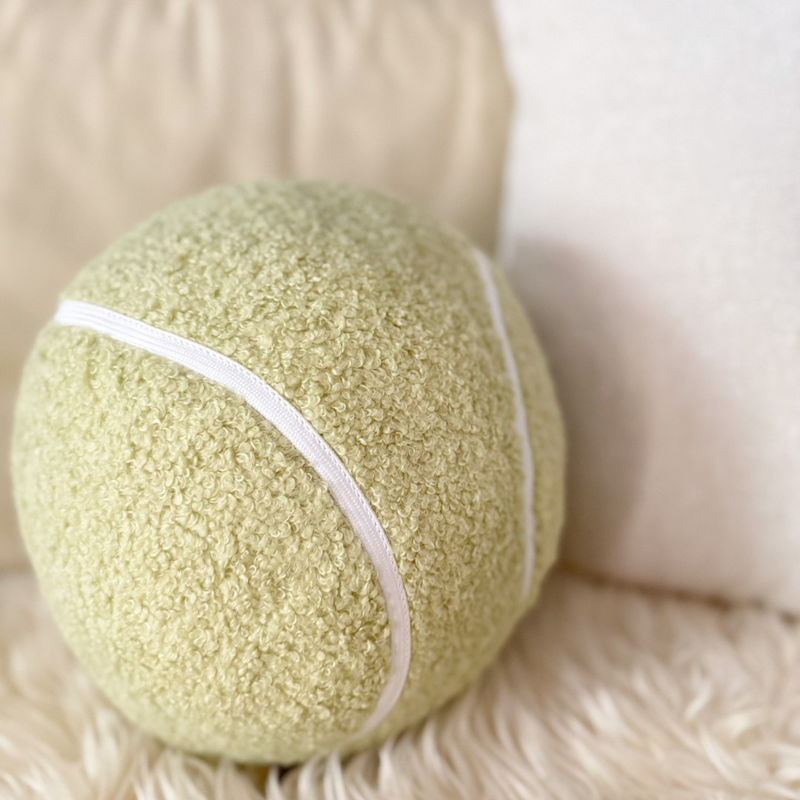1 Stück Sherpa 3D Tennis Dekokissen, kreatives Sofakissen, Heimdekorationskissen, niedliches Plüschtier zum Entspannen,_voghion.com