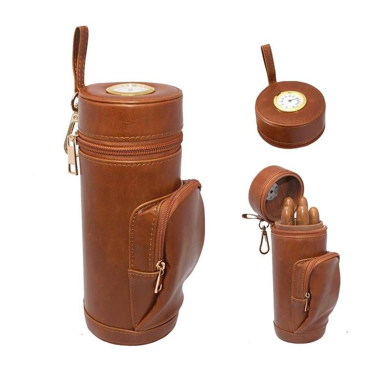 Premium Leather Cigar Case - Vintage Style Humidor Tube With Zip Closure (Travel-Friendly, Moisture-Proof, Holds 3-5 Cigars)_voghion.com
