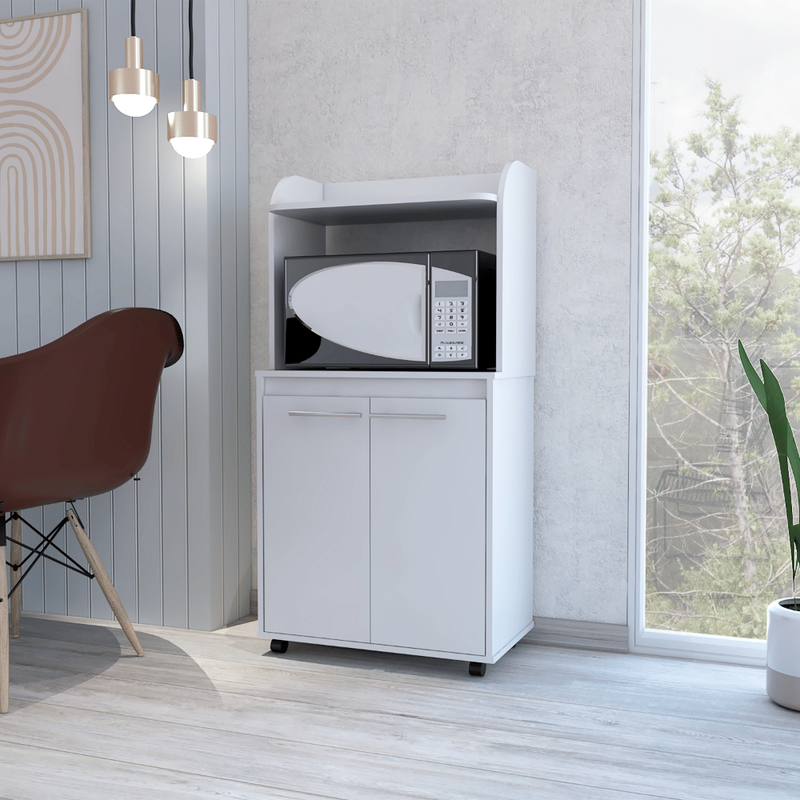 Lucca Kitchen Cart, Double Door Cabinet, One Open Shelf, Two Interior Shelves_voghion.com