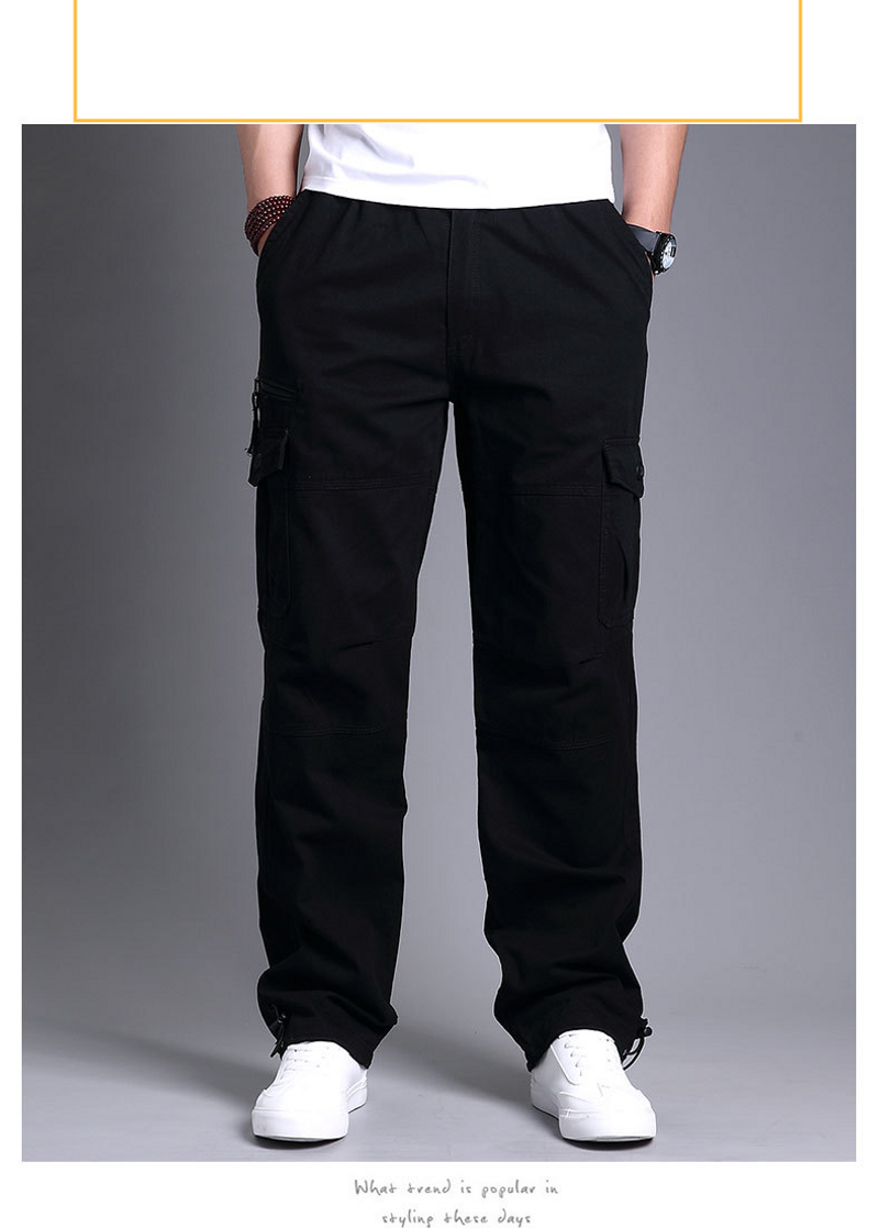 Men's Clothing pure cotton casual pants men spring and autumn elastic waist trousers mid waist overalls multi pocket large size men's pants_voghion.com