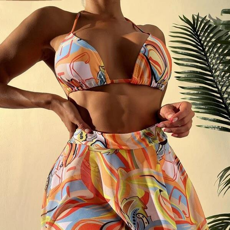 Roupas femininas Novo biquíni sexy da moda Biquíni saia de malha Três peças maiô feminino_voghion.com