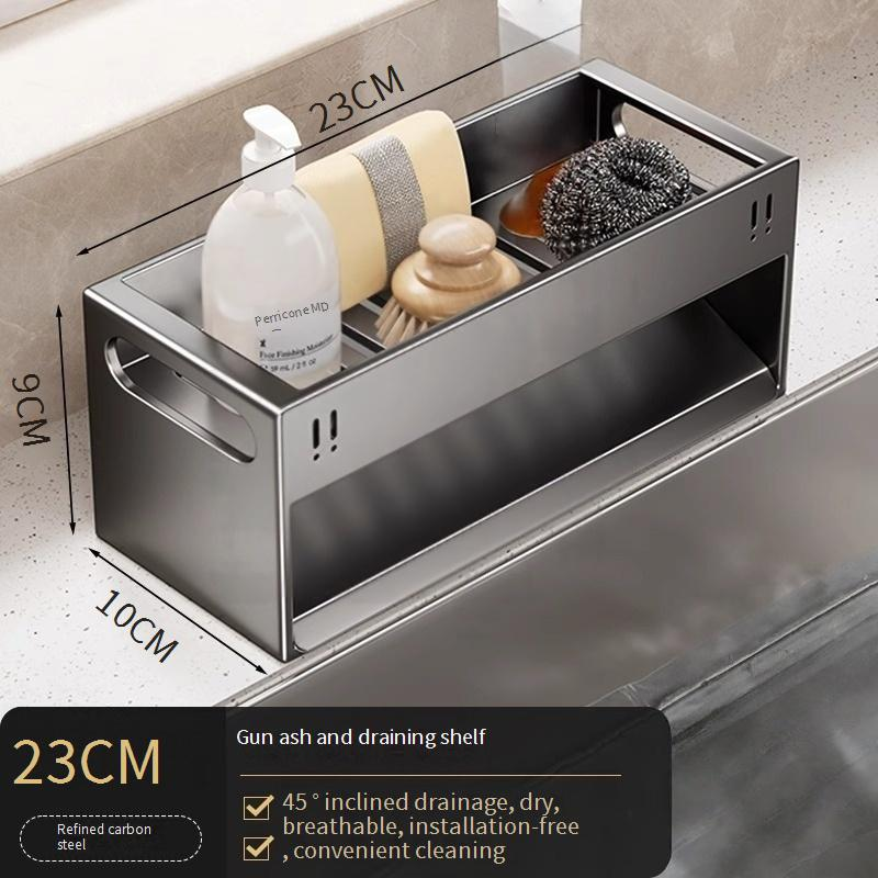 Multifunctional Kitchen Sink Drainer Rack With Towel Bar, Space-Saving Dish Drying Rack, Sturdy Carbon Steel, Modern Design_voghion.com