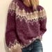Damen Herbst Winter Lässiger Oversize Mohair Strickpullover Mit 3D Jacquard Muster, Rundhals Langarm Pullover, Weich & Warm_voghion.com