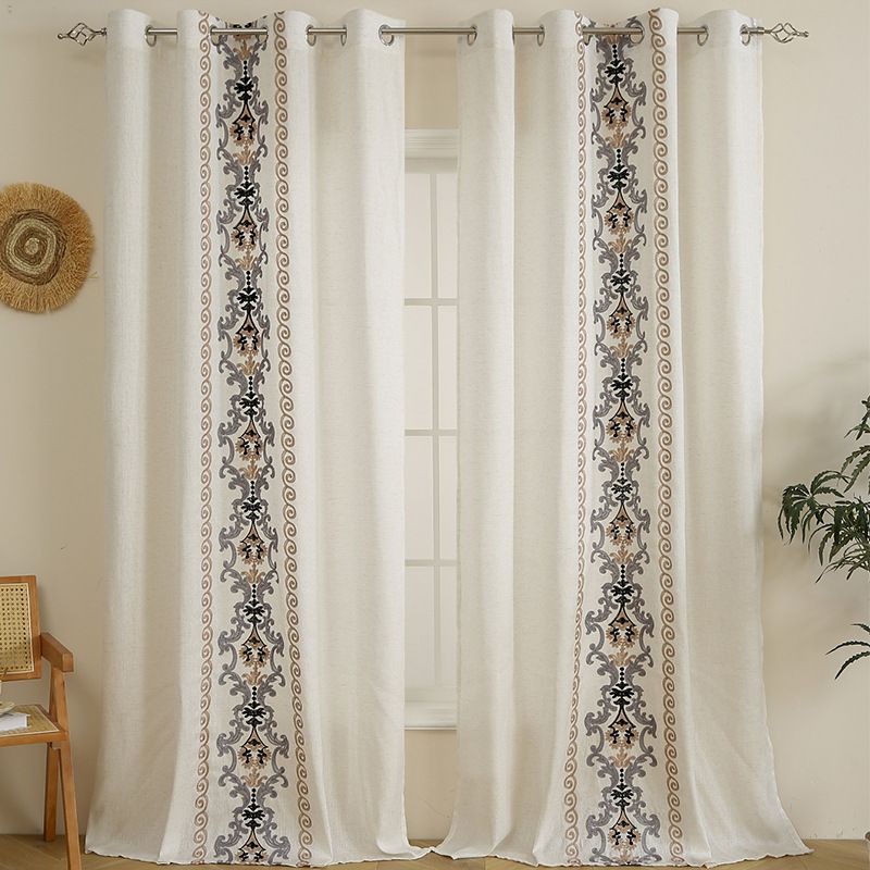 Linen Embroidered Lace Eyelet Curtains - Breathable Sheer Drapes For Bedroom & Living Room (Boho Style, Natural Texture, 52x84 Inches, Ready-Made)​_voghion.com