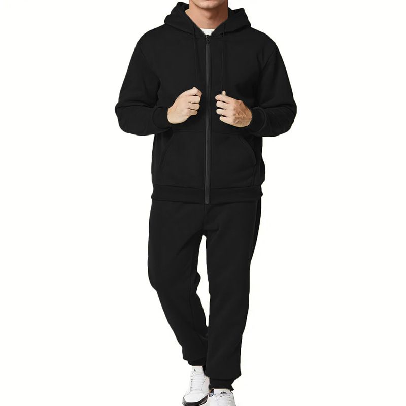 Completo da uomo con felpa con cappuccio e pantaloni da jogging in pile tecnico - Felpa con cappuccio e cerniera calda invernale con pantaloni foderati morbidi per palestra, corsa e abbigliamento casual_voghion.com