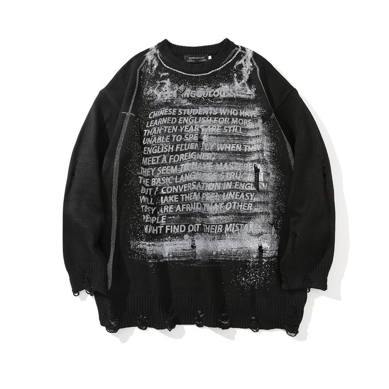 Maglione da uomo traforato con stampa monogramma scuro_voghion.com