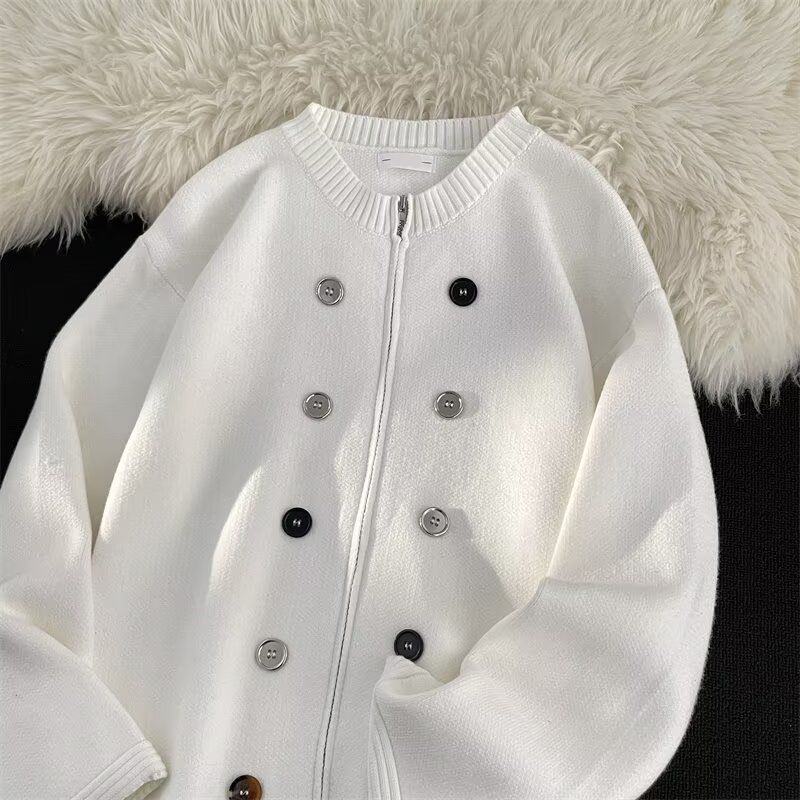 Primavera e Outono Inverno Pequeno Vento Perfumado Engrossado Novo Cardigan de Malha para Meninos, Solto e Pequeno Suéter Especializado, Casaco Masculino_voghion.com