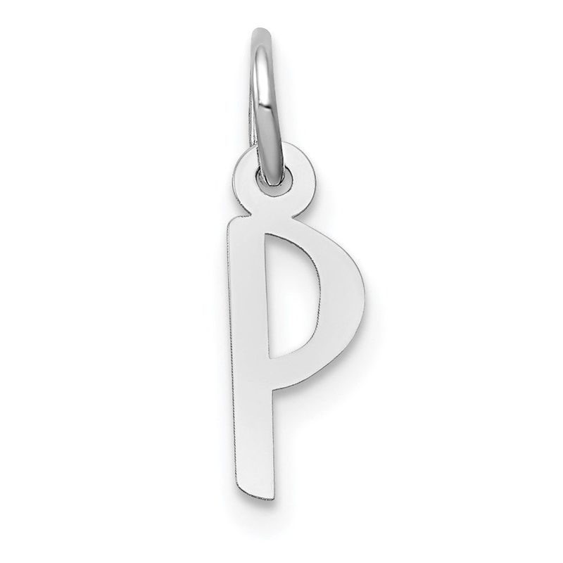 14K White Gold Small Slanted Block Letter P Initial Charm_voghion.com