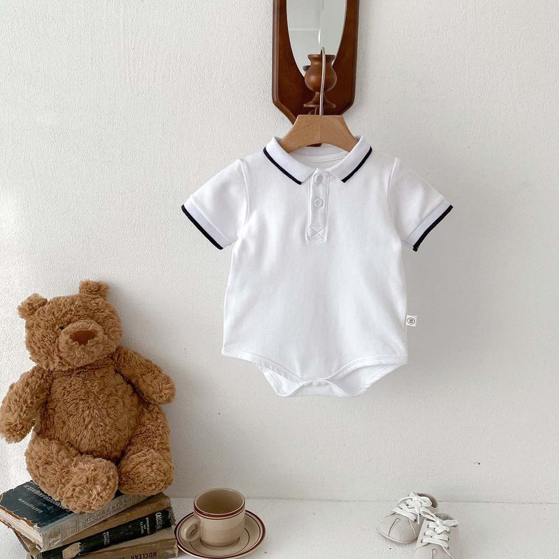 Moeder & Kinderen 2024 Nieuwe Zomer Jongens Korte Mouw Eendelig Romper Baby Polo Hals Effen Kleur Kleding Kinder Klimkleding_voghion.com