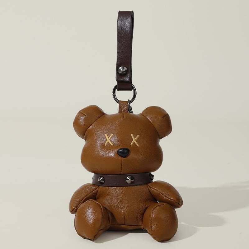Leather Violent Bear Doll Charm Doll Backpack Charm Compact Keychain Cool Bear Gift_voghion.com