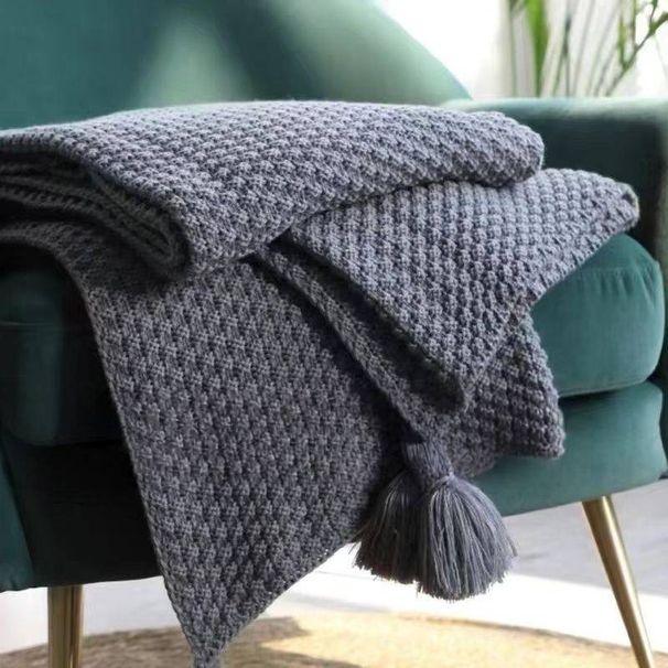 Coperta in maglia di cotone di alta qualità, morbida e traspirante, per divano, pisolini in ufficio e arredamento per la casa, beige/grigio, leggera._voghion.com