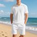 Lockeres Poloshirt im amerikanischen Stil mit Sommerkragen und Waffelmuster für Herren, lässiges Kurzarm-Shorts-Set für Herren_voghion.com
