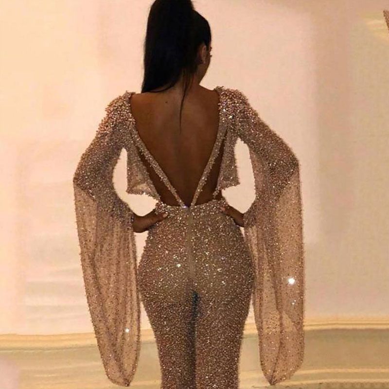 Women's Clothing new women's clothing two piece sexy long sleeved backless jumpsuit trousers_voghion.com