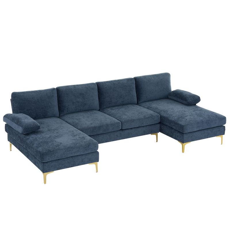 U-Shaped 4-Seat Indoor Modular Sofa Grey-Blue Color_voghion.com