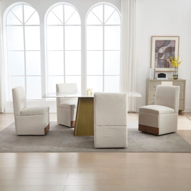Sedie da pranzo imbottite beige (set da 2) con contenitore, schienale ergonomico, portata 150 kg, design moderno per soggiorno/sala da pranzo, ufficio, camera da letto_voghion.com