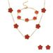 Set di gioielli da donna alla moda, con fiore portafortuna a cinque foglie, bracciale in acciaio al titanio bifacciale, collana, orecchini, completo_voghion.com