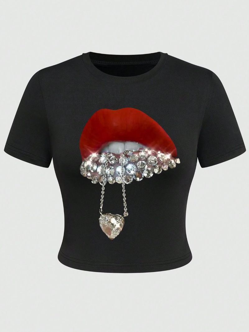 Damenbekleidung Sommer Print Kurze T-Shirt Tops_voghion.com