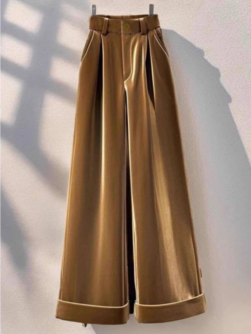 Women's Satin Blouse And High-Waisted Pants Set, Long Sleeve Silk Button-Down Shirt With Wide Leg Trousers, Elegant 2-Piece Office Outfit_voghion.com