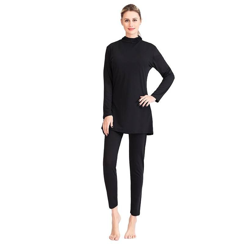 Muslim Swimwear Women's Long Sleeved Sunscreen Conservative Swimsuit Split Two Piece Hot Spring Vacation With Hat Swimsuit_voghion.com