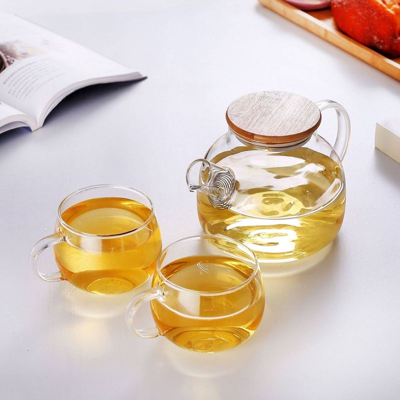 Verdickte Glasteekanne im japanischen Stil mit Bambusstahldeckel – 300 ml/1000 ml/1800 ml, hitzebeständig für heiße/kalte Getränke_voghion.com