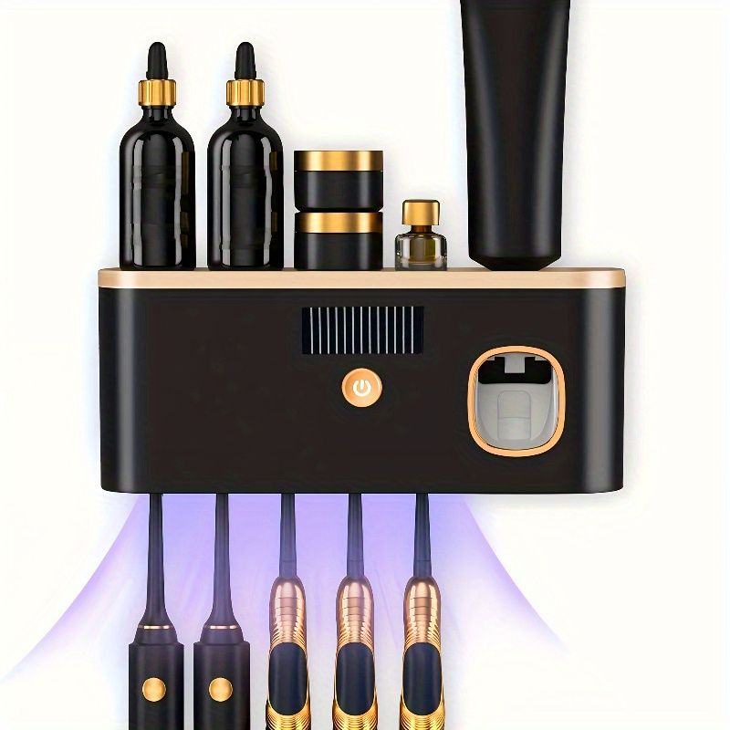 Intelligenter Zahnbürstenhalter mit automatischem Zahnpastaspender – Wandhalterung mit 5 Steckplätzen, USB-Aufladung und Installation ohne Bohren für moderne Badezimmer_voghion.com