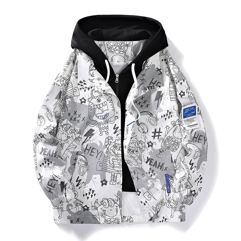Fałszywe dwa cienkie Baseball uniform coat męskie jesienno-zimowe kurtki z kapturem męskie modne luźne ubrania_voghion.com