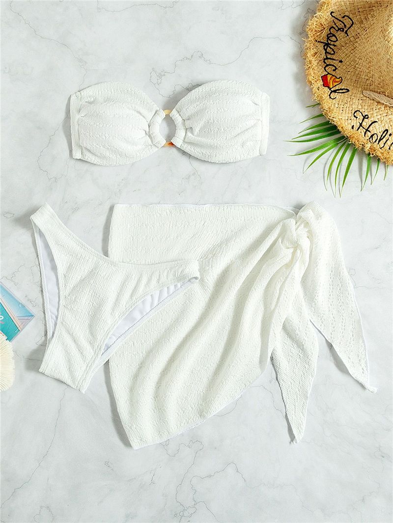 Maillot de bain trois pièces blanc sexy pour femme, couleur unie, nouvelle collection_voghion.com