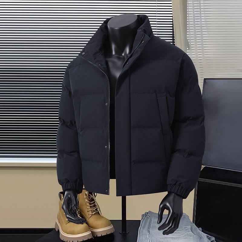 Chaqueta acolchada de invierno para hombre: abrigo grueso con cuello alto y relleno de poliéster, estilo urbano informal de corte oversize._voghion.com