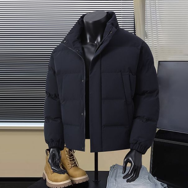 Chaqueta acolchada de invierno para hombre: abrigo grueso con cuello alto y relleno de poliéster, estilo urbano informal de corte oversize._voghion.com