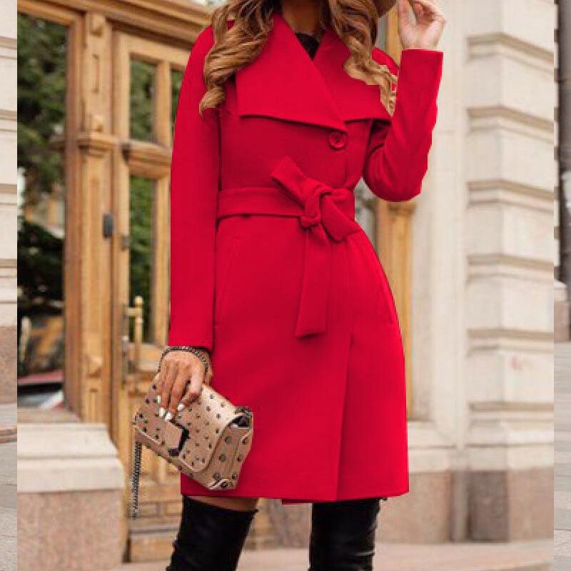 Winter women's slim fit long sleeved big lapel woolen coat, waist belt_voghion.com
