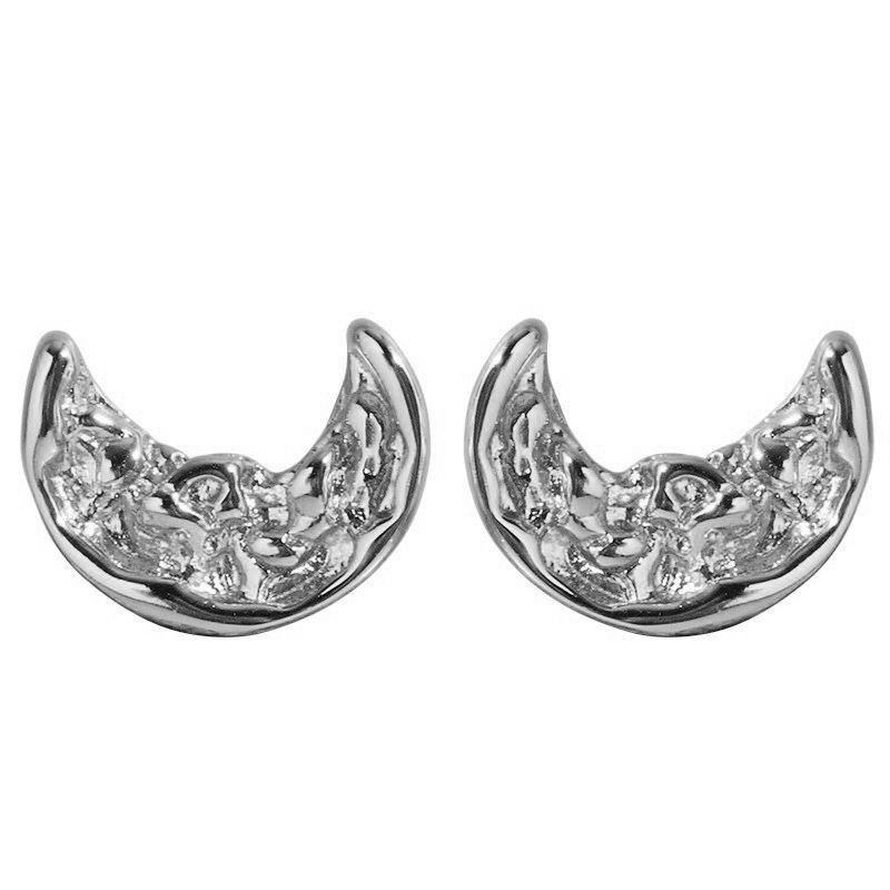 Sterling Sier VENUS Fashion Simple Fold Moon Lava Stud Earrings Ladies Irregular Concave and Convex Cresce_voghion.com