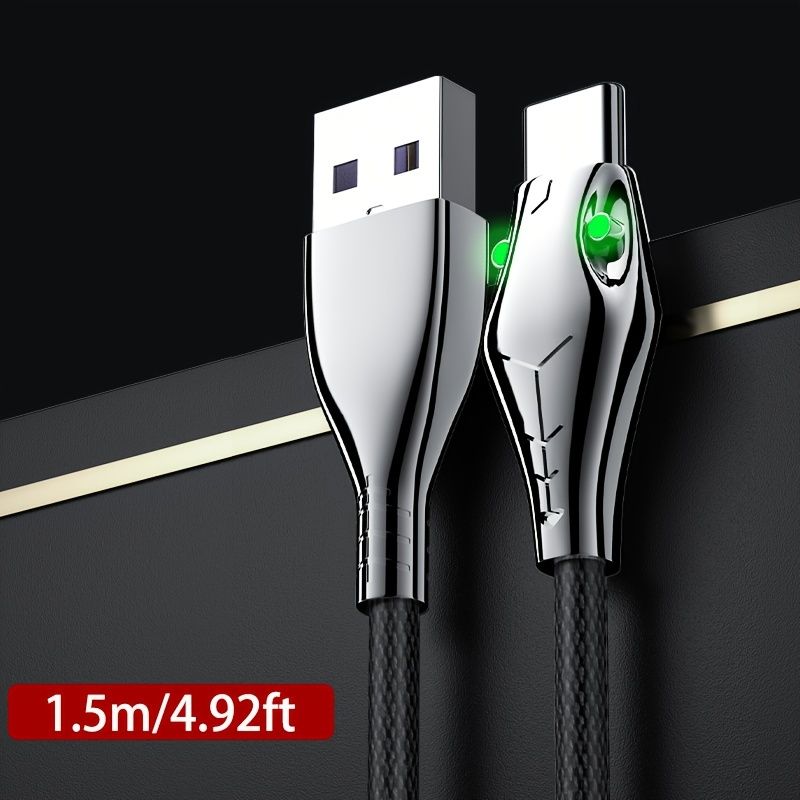 66W 5A Super Fast Charging Zinc Alloy Snake Head With Light Data Cable For Samsung S21 S20 Type-C Black Mamba USB C Charge Cable_voghion.com