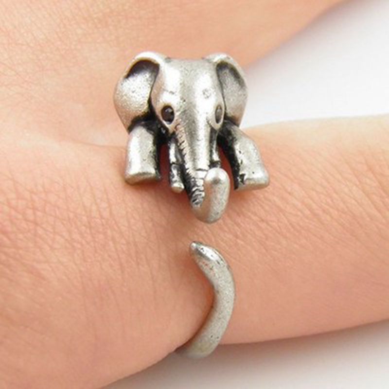 Anello punk regolabile con design avvolgente a forma di topo e elefante, stile vintage per uomo e donna._voghion.com