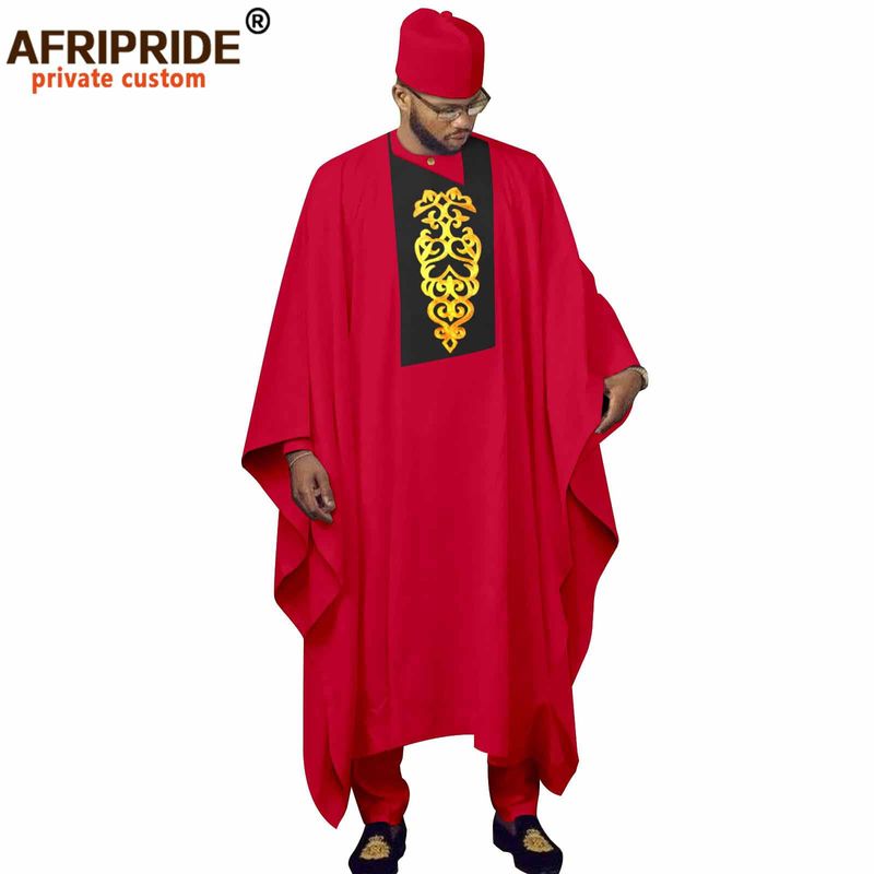 Ropa de hombre Vestido africano para hombre conjunto de tres piezas abrigo + top + pantalón + sombrero_voghion.com