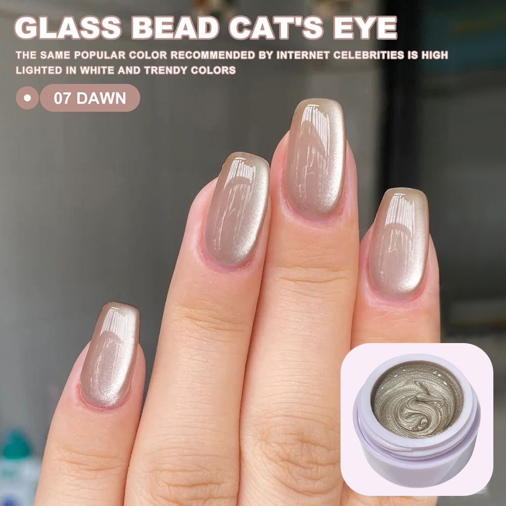 Nagelkleber Porzellan Weiße Glasperlen Katzenauge Nagellack Neuer Herbst und Winter Beliebter weißer Mondlicht-Katzenauge-Nagelstudio-Einsatz_voghion.com