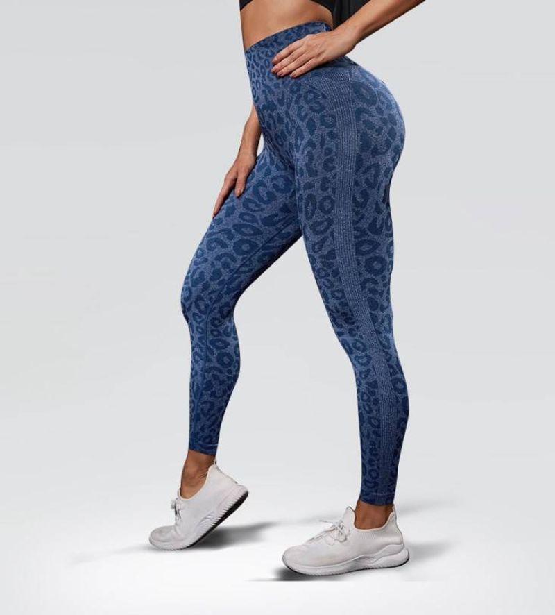 Women's fitness clothes leopard print outer wear high waist tummy slimming peach hip lifting sports tights_voghion.com