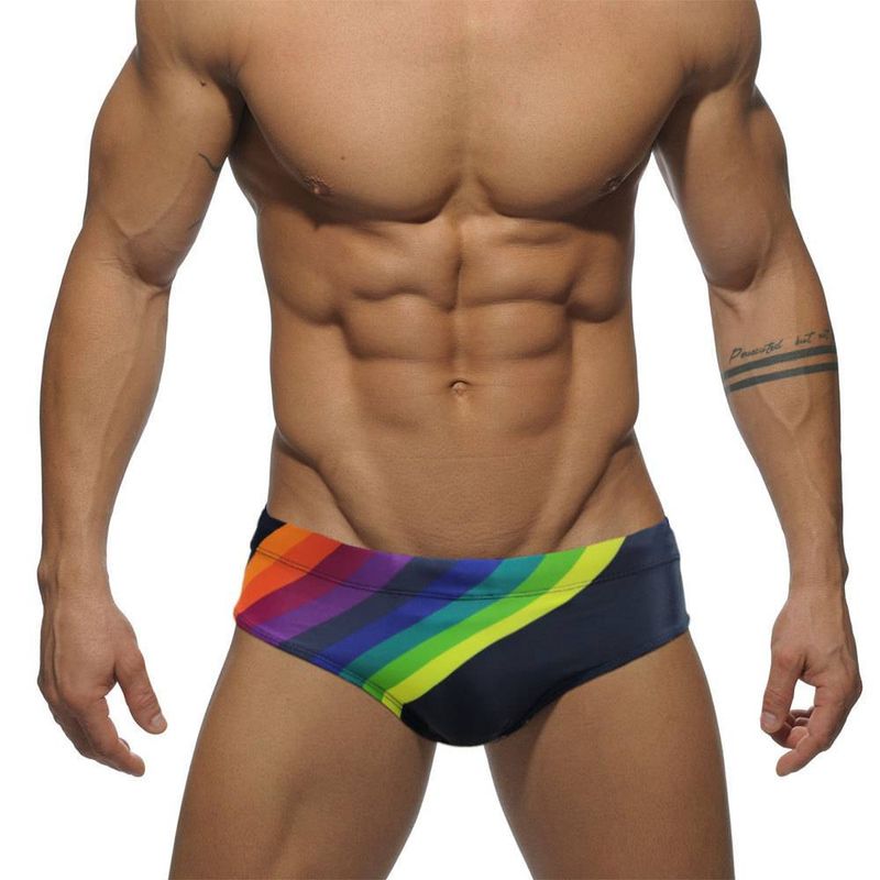 Costume da bagno da uomo con stampa arcobaleno, vita bassa, costume da bagno a triangolo da uomo, copricoppa, laccetto anti-imbarazzo, pantaloni da spiaggia_voghion.com