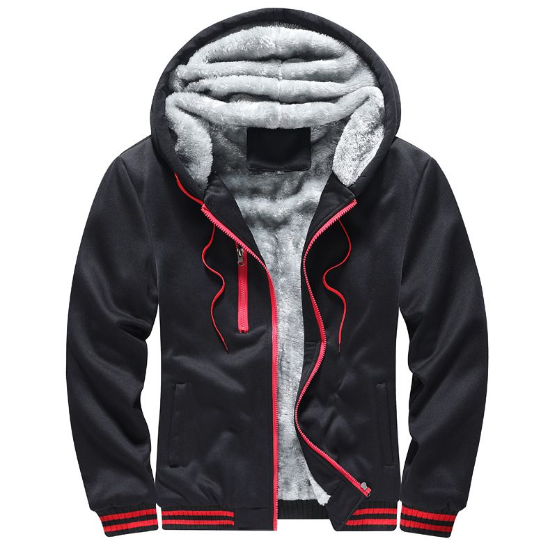 Winter Plus Fleece verdickt einfarbig Hoodie Herren warmen Mantel Slim Top_voghion.com