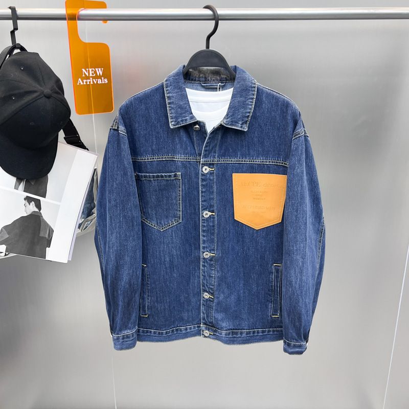 Herrenbekleidung Herren Frühling und Herbst Neue Arbeitskleidung Jeansjacke Freizeitjacke Revers Spleißen Jeansjacke Trend BWBJD1C02_voghion.com