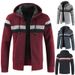 Men's New Plush and Thick Hooded Cardigan with Color Blocking Sweater and Youth Jacket_voghion.com