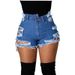 Women's fashion high-waisted ripped hem jeans_voghion.com