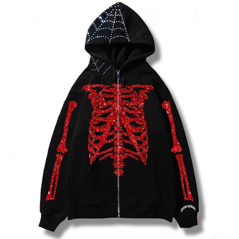 Herrenbekleidung Punk Dark Print Skelett Spinnennetz Pullover Jacke Langarm Kapuzenjacke Design Nische Trendy Tops_voghion.com