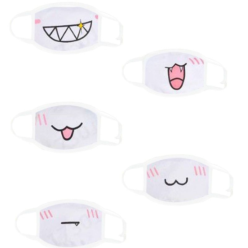 Maschera unisex in cotone, antipolvere, divertente e carina, con testo bidimensionale, stile anime, nera_voghion.com