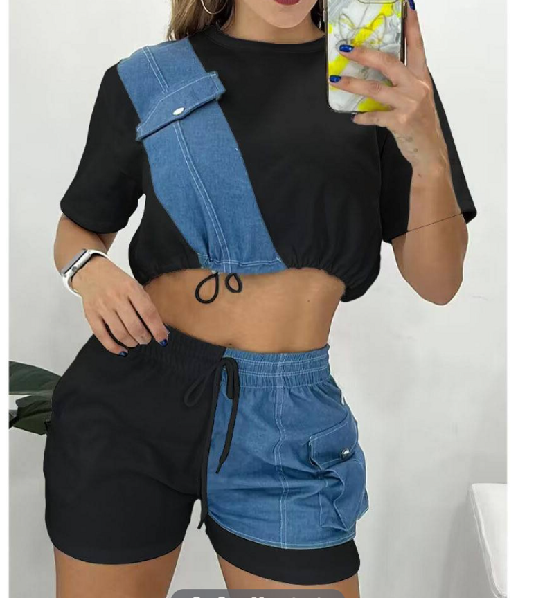 Combinaison courte décontractée en jean imitation été pour femme, nouveau modèle, vente en gros_voghion.com