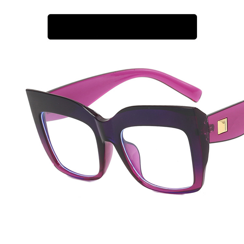 Damenbrillen Quadratische Katzenaugen-Brille mit großem Rahmen und Nieten, flache Brille, neue Internet-Promi-Brillenfassung, Persönlichkeit, große Rahmenbrille_voghion.com