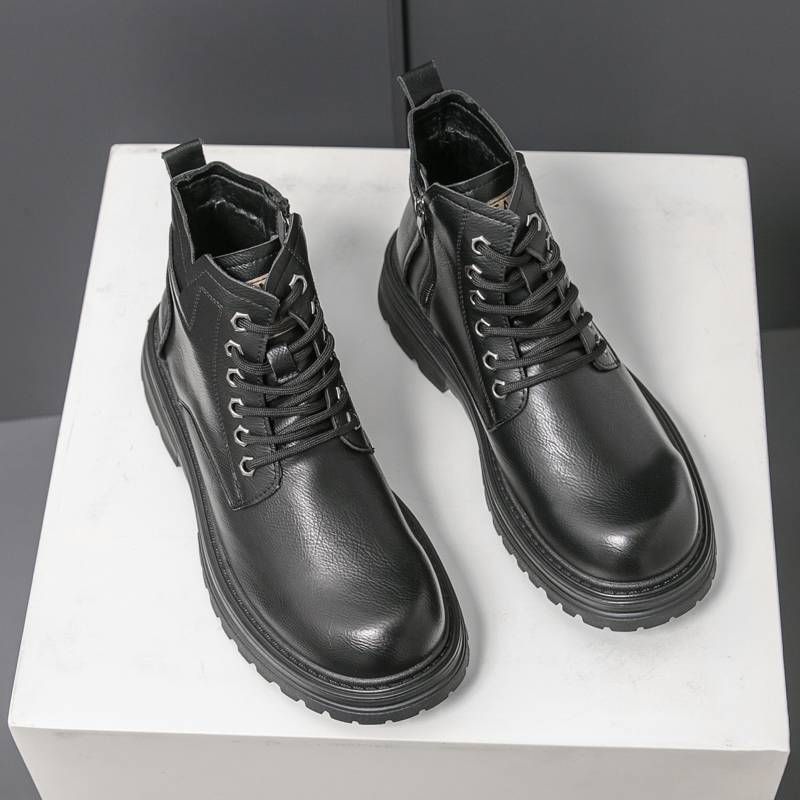Neue modische Retro-Martin-Stiefel für Herren mit dicker Sohle und Schnürung aus Business-Leder für Herren mit runder Spitze und dicker Sohle, hohe Lederstiefel, Chelsea-Kurzstiefel_voghion.com