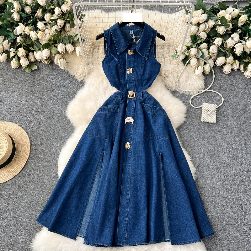 Damen-Designer-Stil, geknöpfter, hohler, schmaler, mittellanger, geschlitzter, knielanger Rock_voghion.com